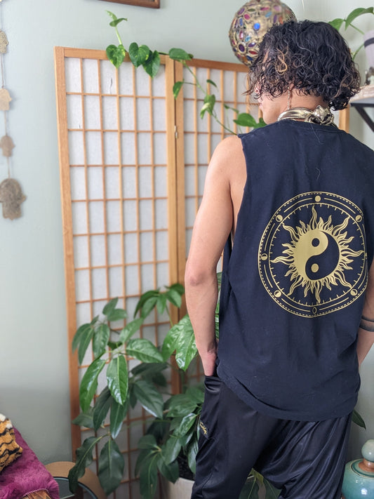 Yin Yang Graphic Cut Off Shirt