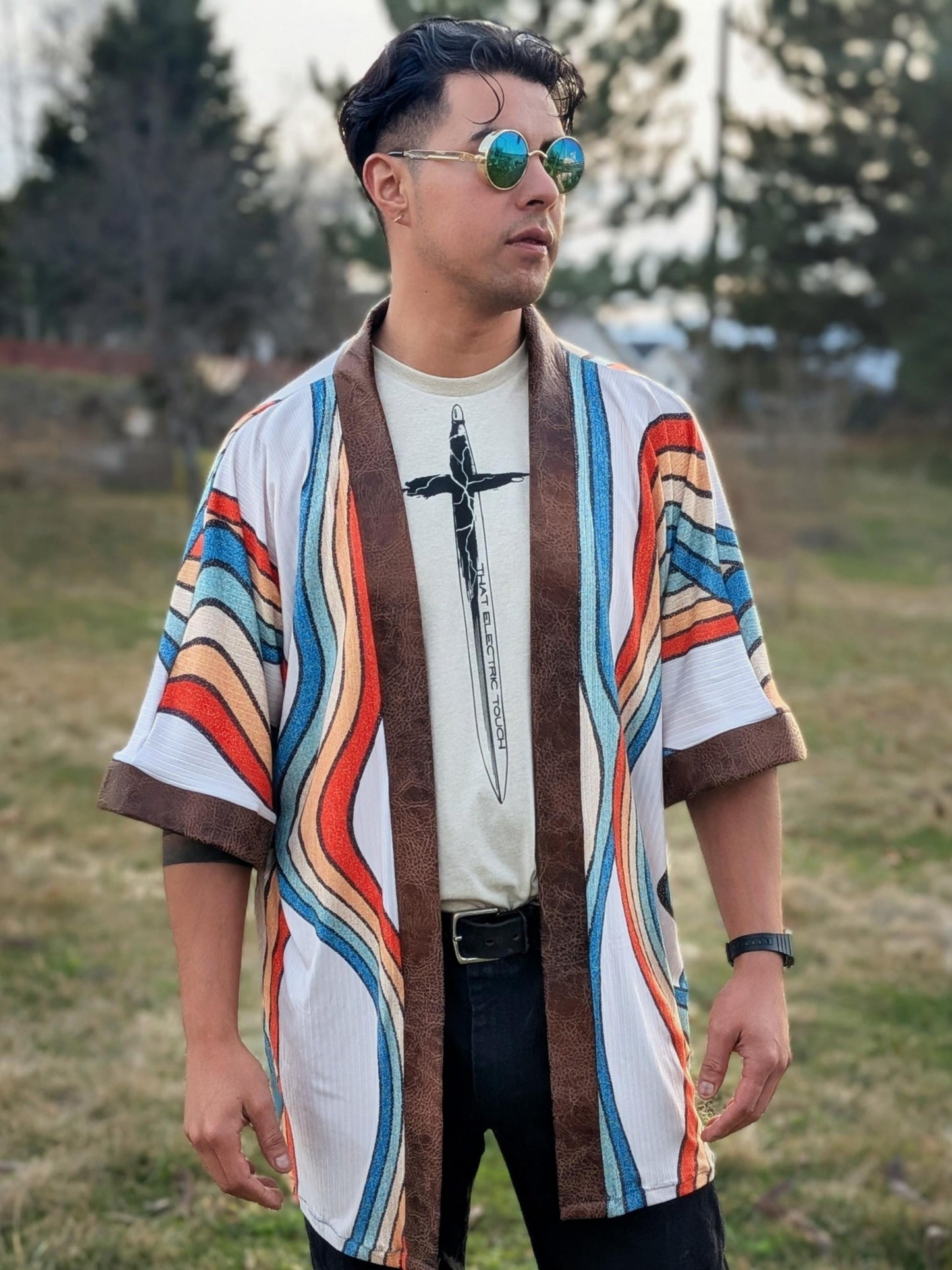 Retro Rainbow Stripe  Kimono