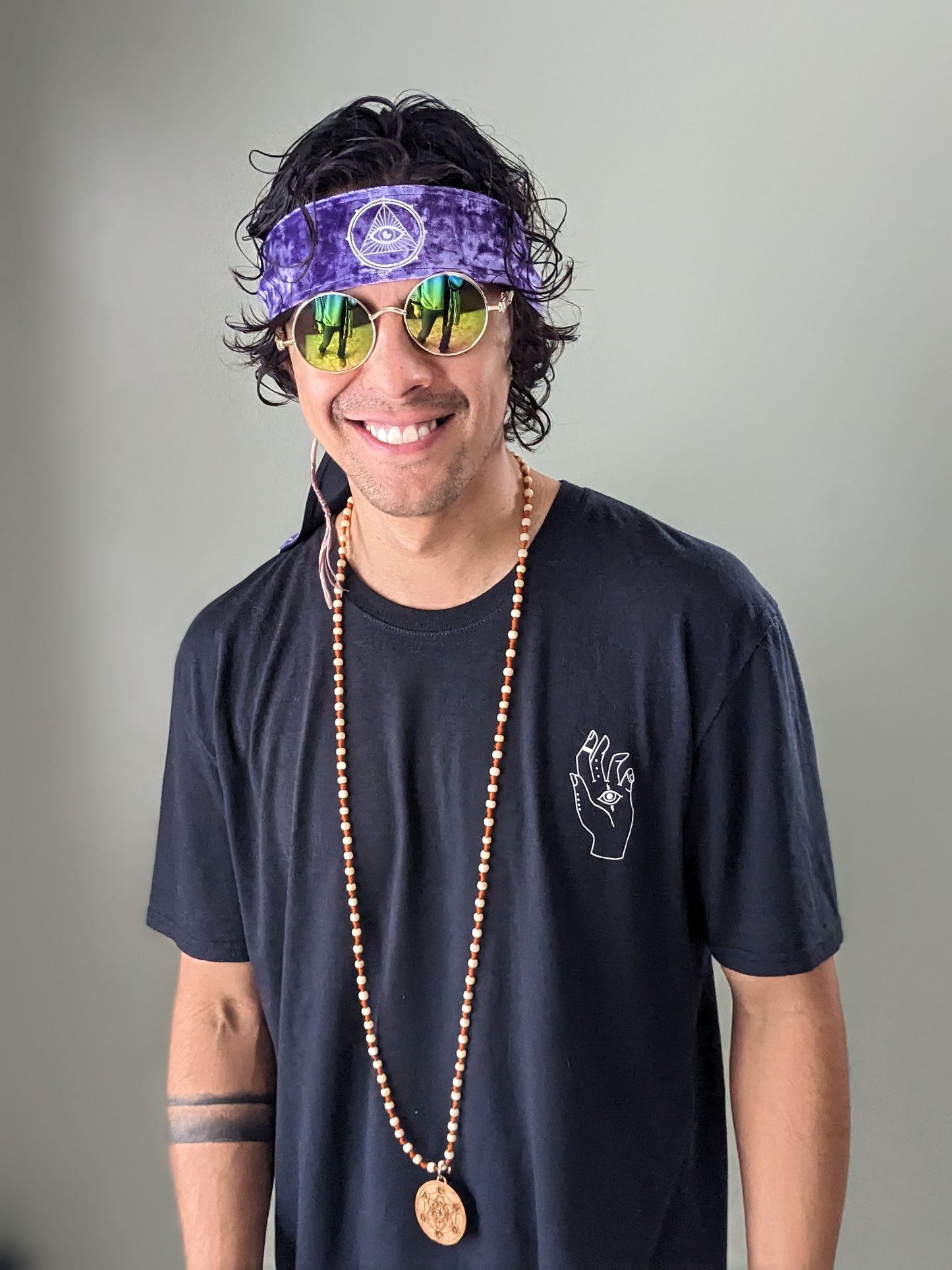 Mystic Eye Headband: Reflective Third Eye, Purple Velvet Hair Wrap