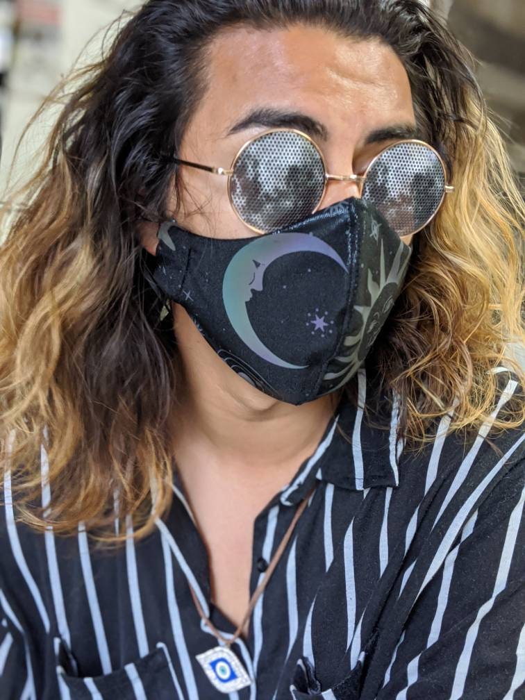 Reflective Moon & Sun Face Mask - Rave Festival Fashion