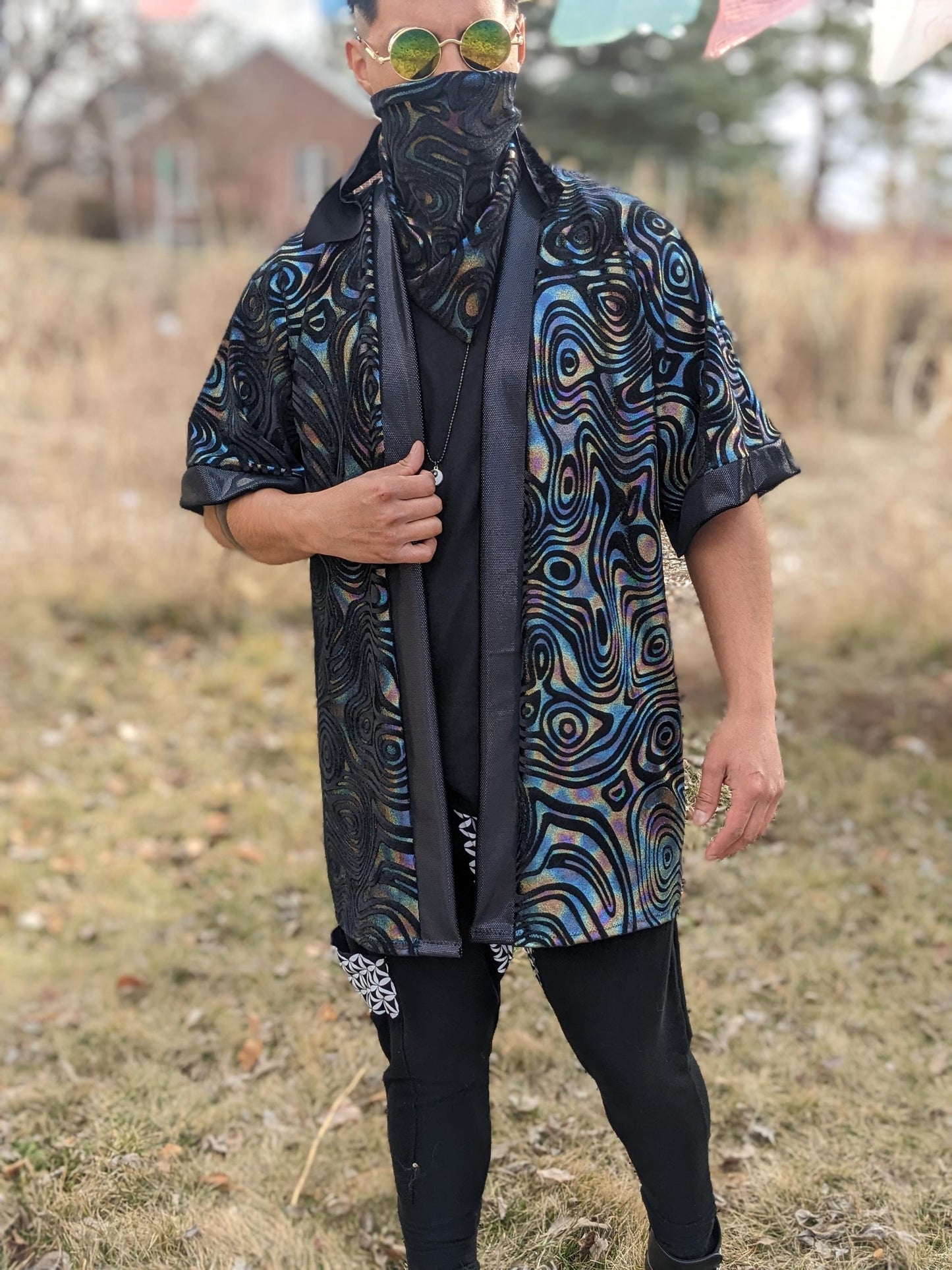 Holographic Swirl Velvet Kimono