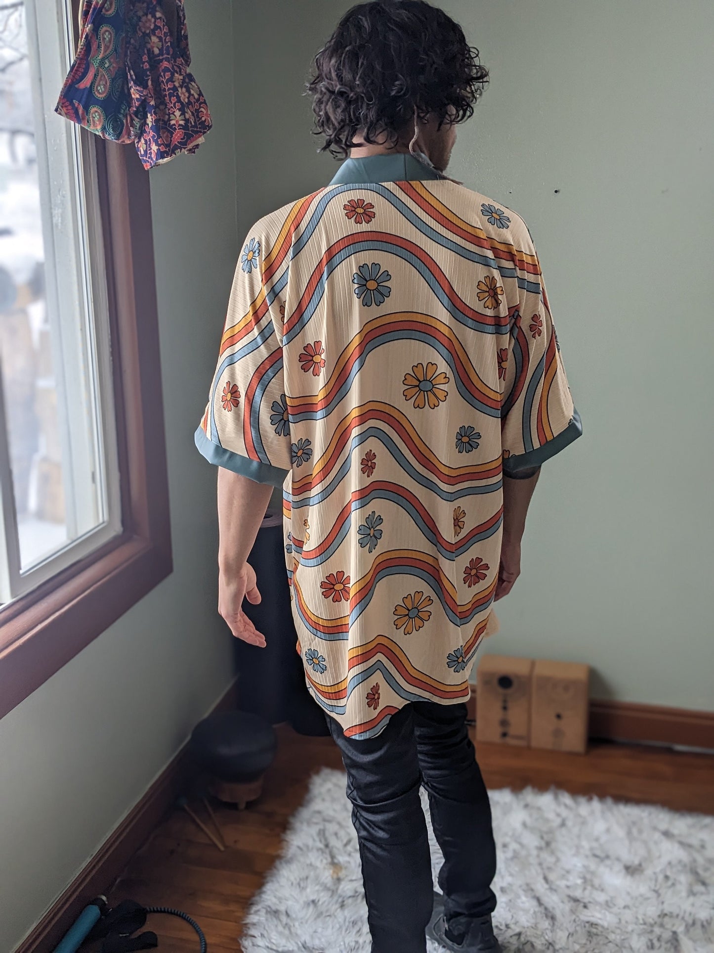 Retro Rainbow Rib Knit Kimono