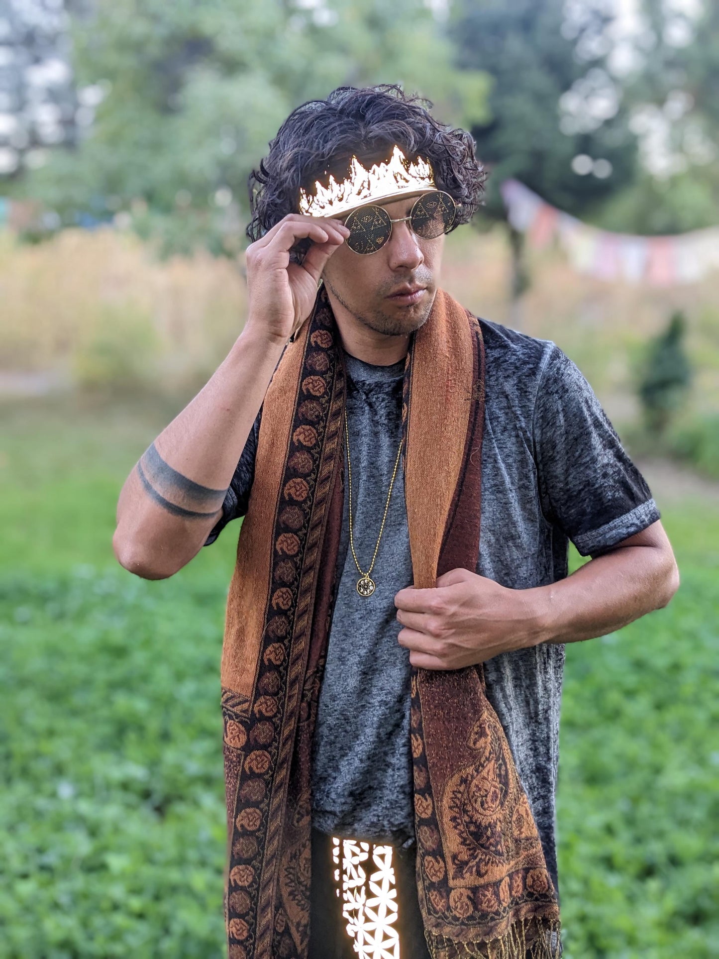 Reflective Mountains Rave Headband: Psychedelic Holographic Design